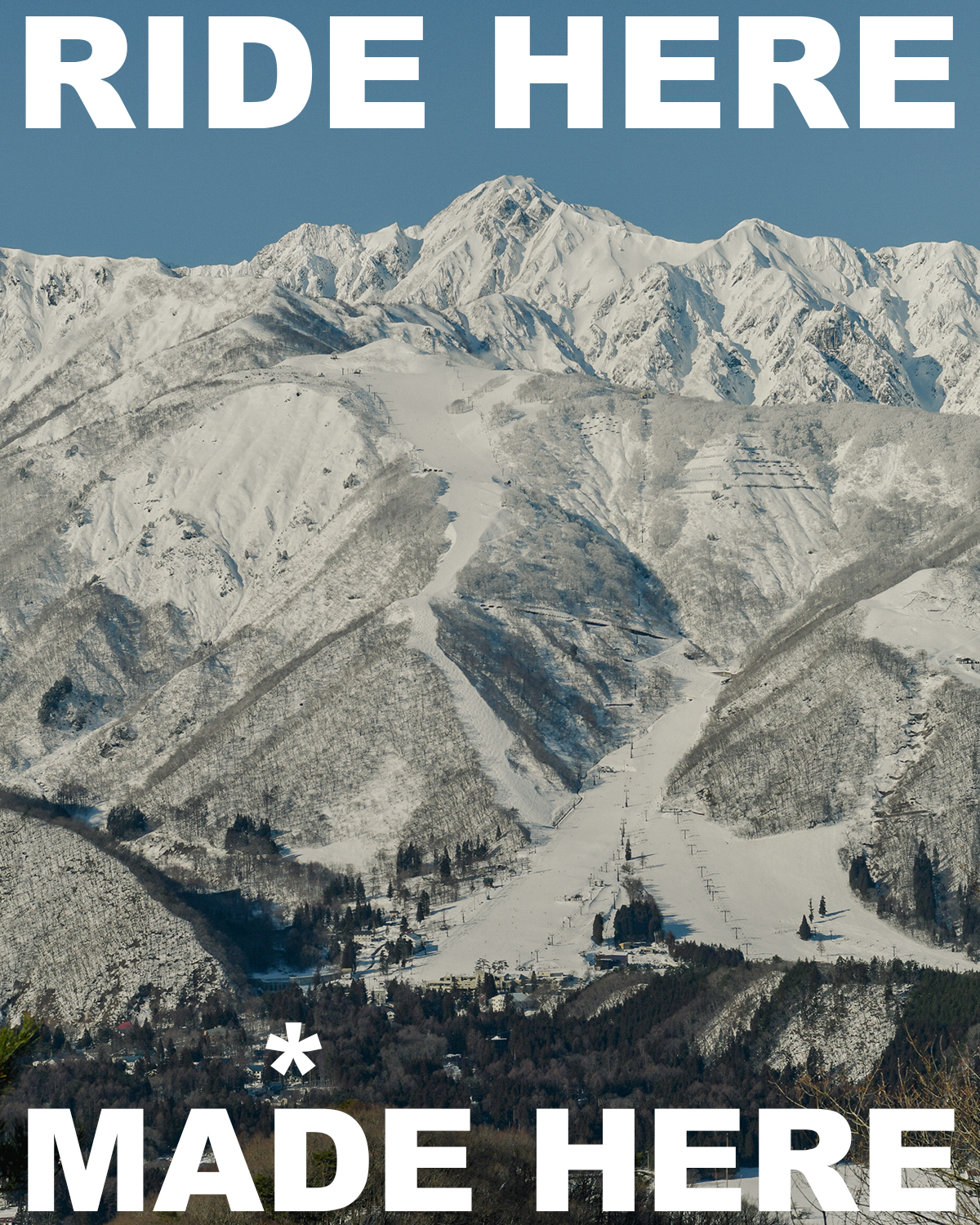 Image showing the Hakuba mountains and the location of the Koya Snowcraft custom snowboard workshop